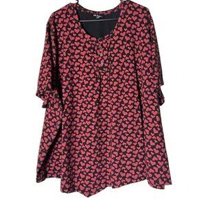 Ulla Popken Asymmetrical Blouse Womens 16-18 Red Black Heart Top Faux-Button